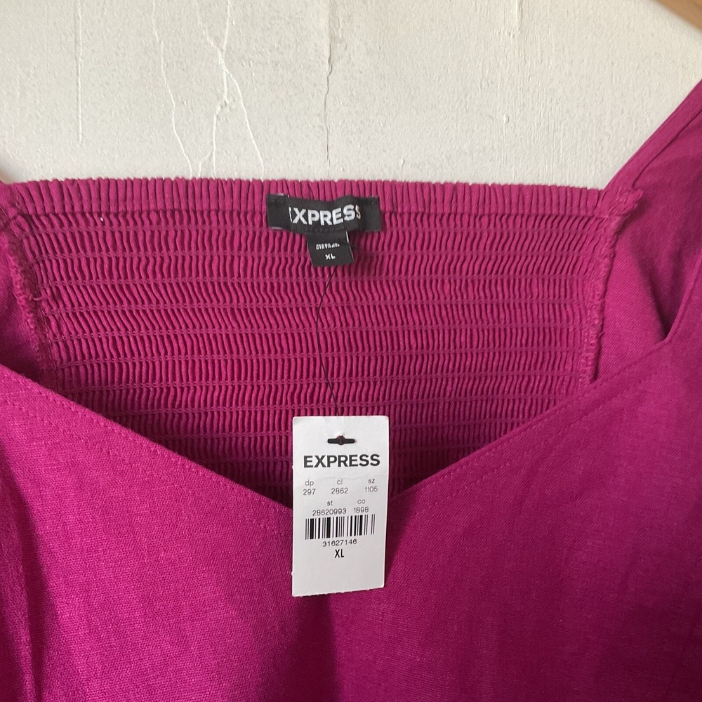 EXPRESS NWT Balloon Sleeve Blouse Fuchsia Women‎ Linen Blend Barbie XL MSRP $75 - Picture 4 of 6